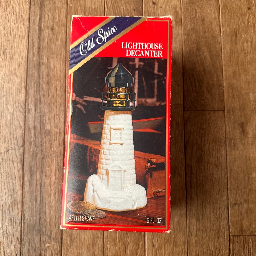 Old Spice Lighthouse Decanter Men 6oz Milk Glass Nautical White Vintage Empty